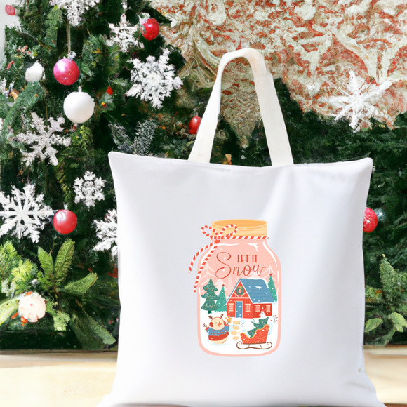 Let It Snow Jar Tote Bag - Christmas, Winter, Gift - Picture 1 of 1